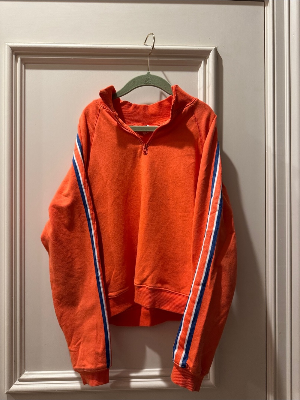 Janie and Jack Orange Half-Zip Sweatshirt with Blue & White Stripe Sleeves